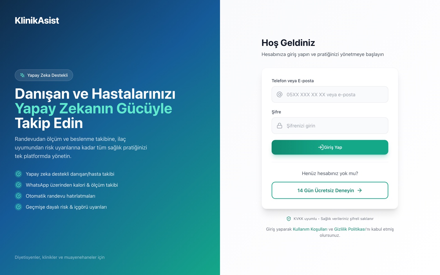 KlinikAsist — Yapay zeka destekli danışan & hasta takibi